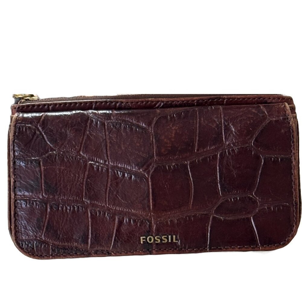 Fossil Brown Faux Alligator Skin Wallet